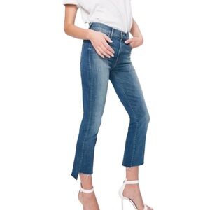 MOTHER The Insider Crop Step Fray in Not Rough Enough Medium Blue Wash Size 26